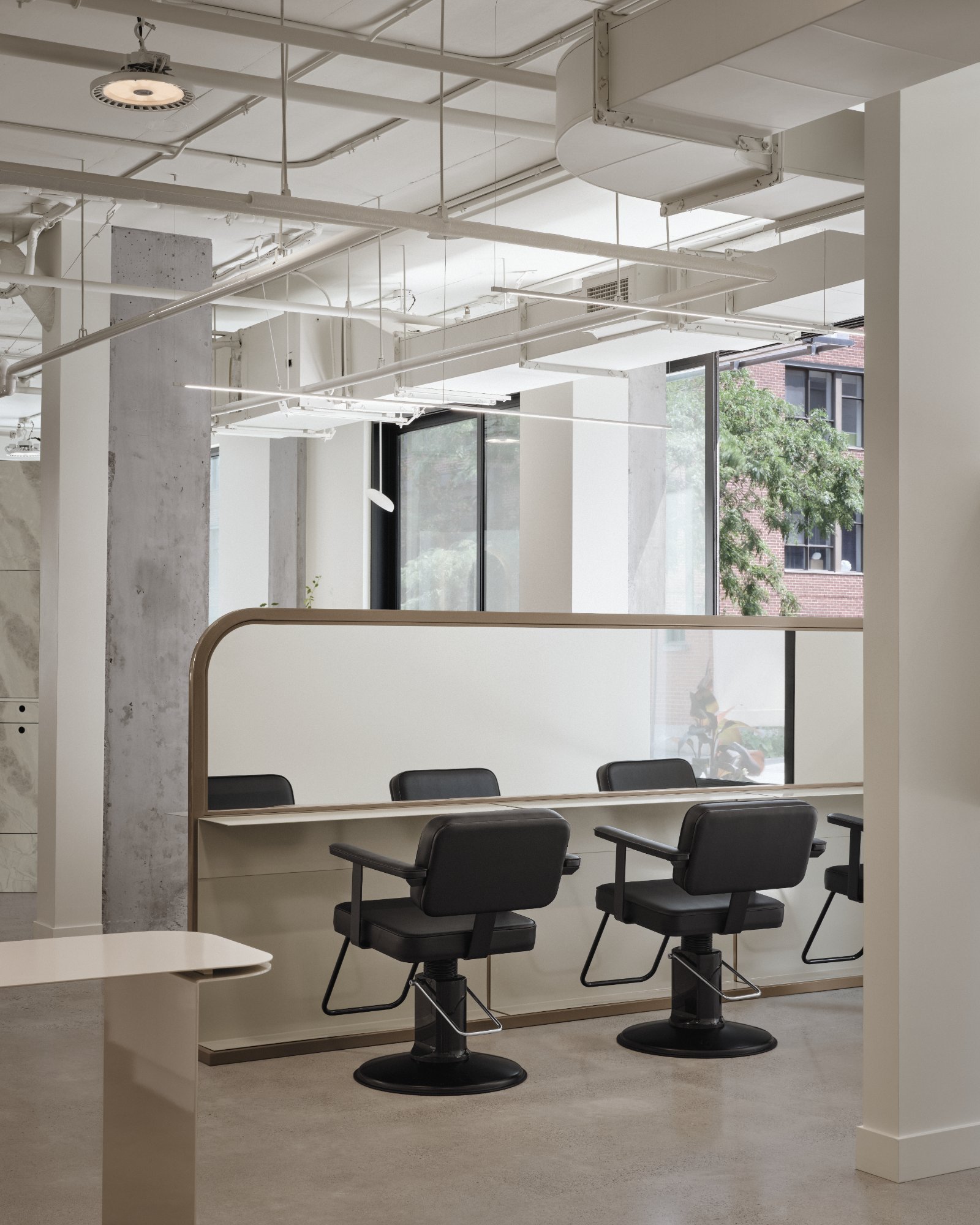 Artemys Salon — Styling stations with brass partition